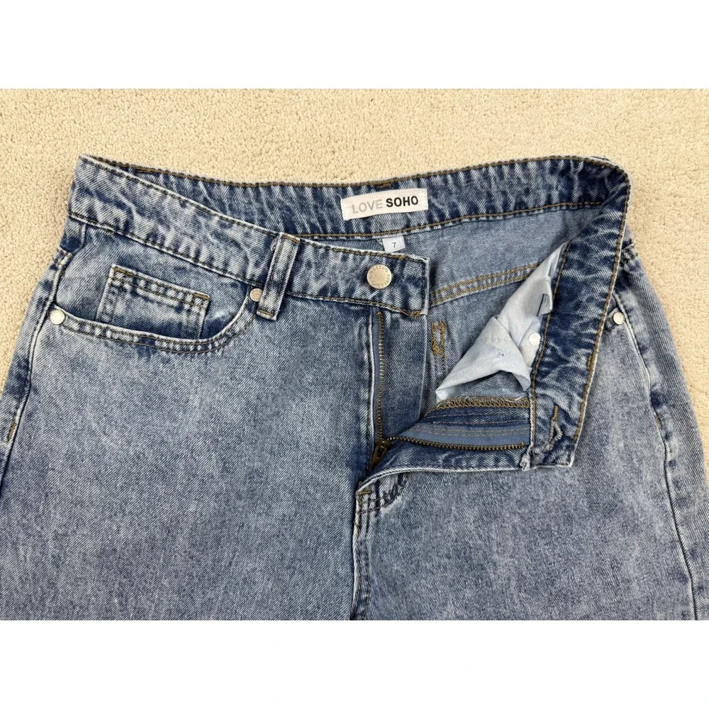 Love Soho High-Waisted Wide Leg Acid Wash Blue Jeans Women's Sz 7 (29x30) #1476